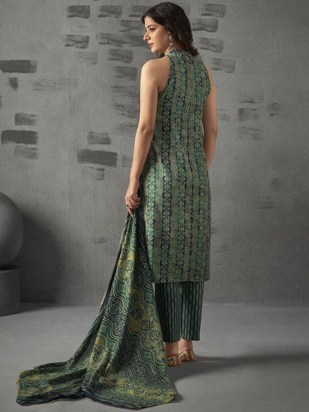 Women Floral Printed Halter Neck Straight Kurta with Trousers & Dupatta Set VitansEthnics