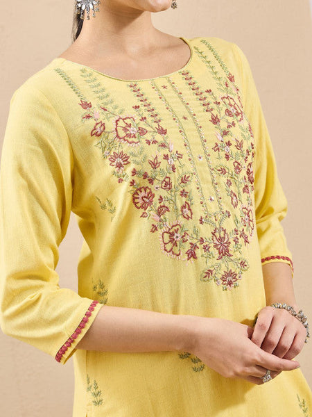 Women Yellow Floral Regular Gotta Patti Kurta with Trousers VitansEthnics