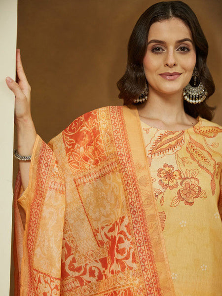 Women Yellow Cotton Blend Floral Printed Straight Kurta Set VitansEthnics
