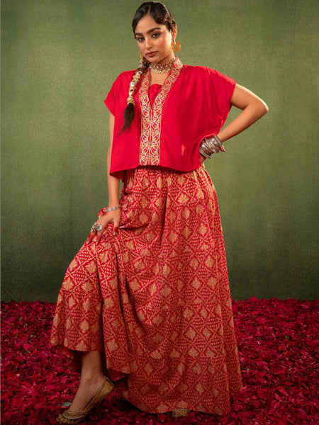 Women Embroidered Top with Skirt Co-ords Set VitansEthnics
