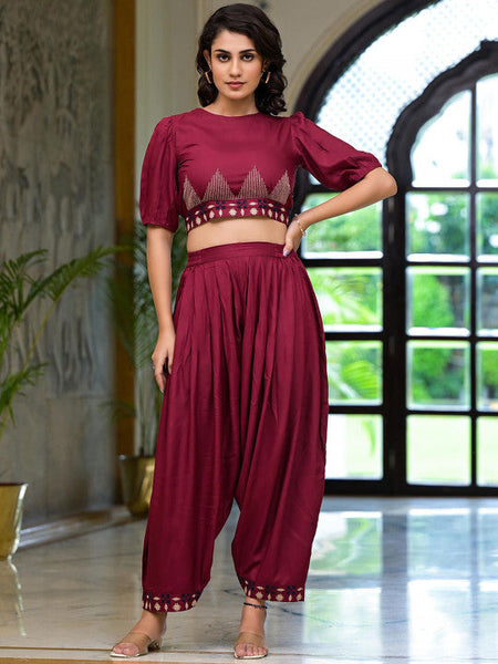 Women Embroidered Top & Dhoti Pants Co-ords Set VitansEthnics