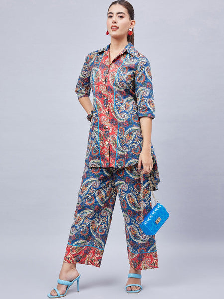 Women Printed Pure Cotton Tunic With Trousers Set VitansEthnics