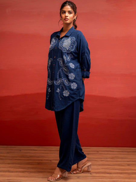 Women Embroidered Shirt Collar Shirt & Trousers Co-Ords Set VitansEthnics
