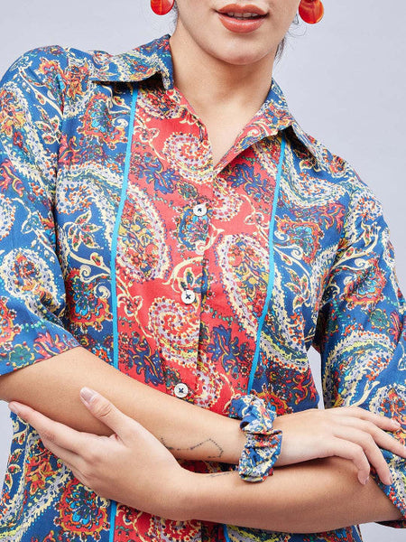 Women Printed Pure Cotton Tunic With Trousers Set VitansEthnics