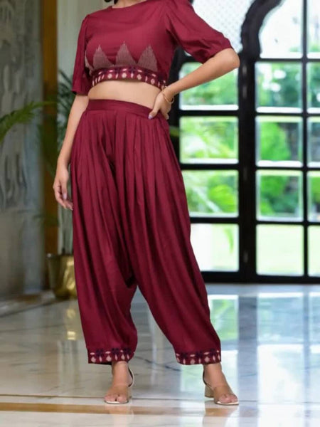 Women Embroidered Top & Dhoti Pants Co-ords Set VitansEthnics