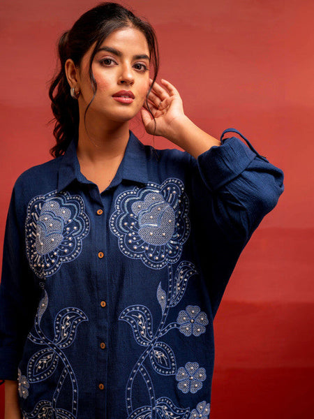 Women Embroidered Shirt Collar Shirt & Trousers Co-Ords Set VitansEthnics