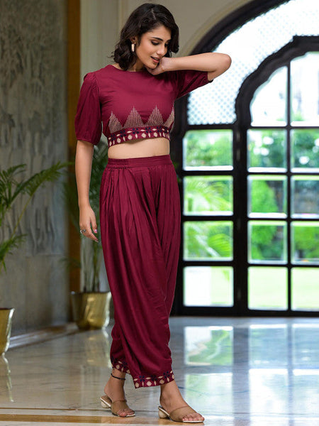 Women Embroidered Top & Dhoti Pants Co-ords Set VitansEthnics