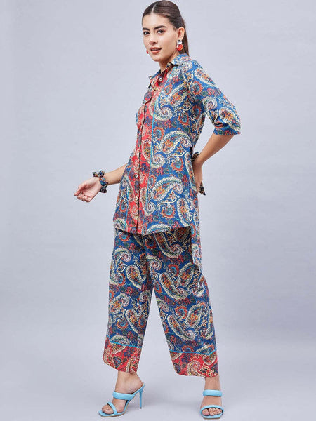 Women Printed Pure Cotton Tunic With Trousers Set VitansEthnics