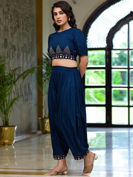 Women Geometric Thread Embroidered Top With Dhoti Pants Co-ords Set VitansEthnics