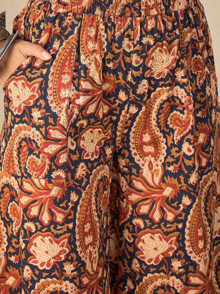 Women Rust Paisley Print Hi-low Coord Set VitansEthnics