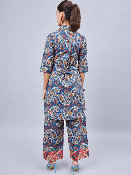 Women Printed Pure Cotton Tunic With Trousers Set VitansEthnics