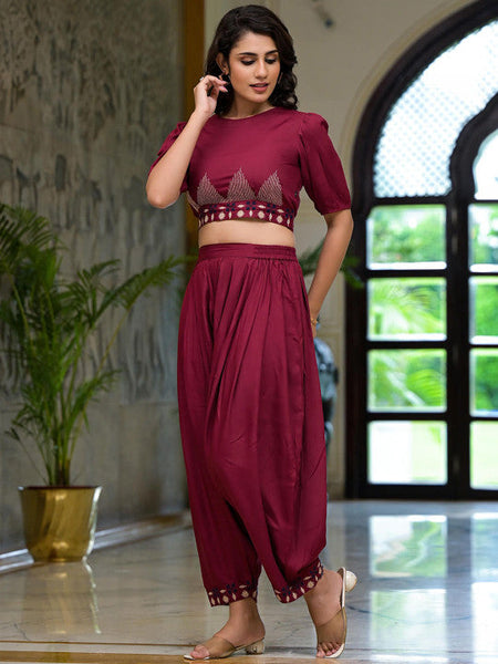 Women Embroidered Top & Dhoti Pants Co-ords Set VitansEthnics