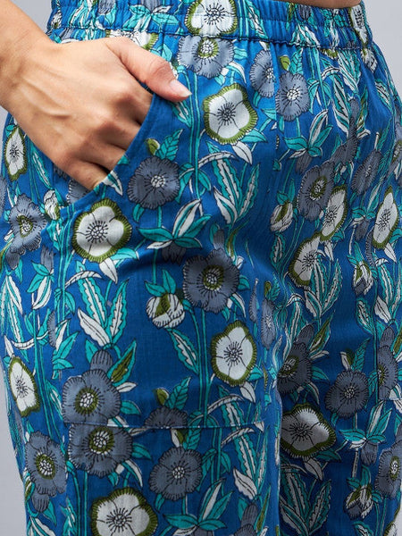 Women Floral Printed Regular Thread Work Pure Cotton Kurti with Palazzos VitansEthnics
