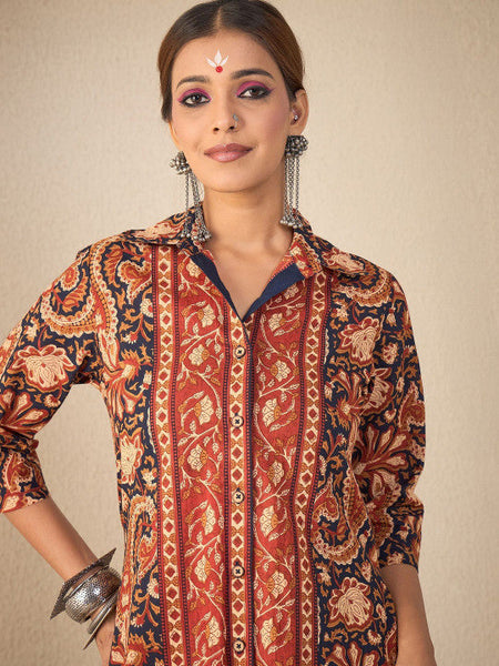 Women Rust Paisley Print Hi-low Coord Set VitansEthnics