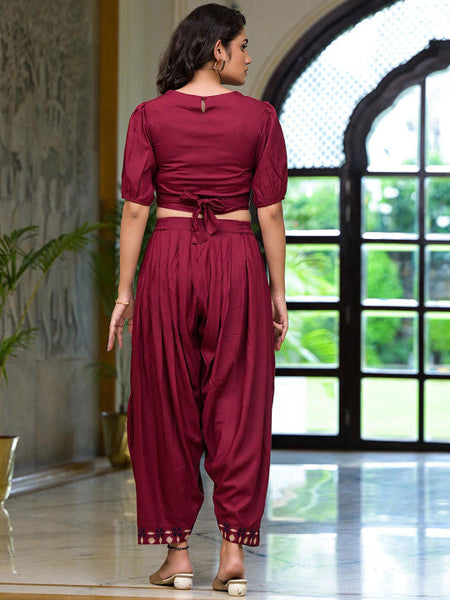 Women Embroidered Top & Dhoti Pants Co-ords Set VitansEthnics