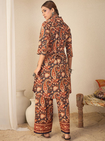 Women Rust Paisley Print Hi-low Coord Set VitansEthnics