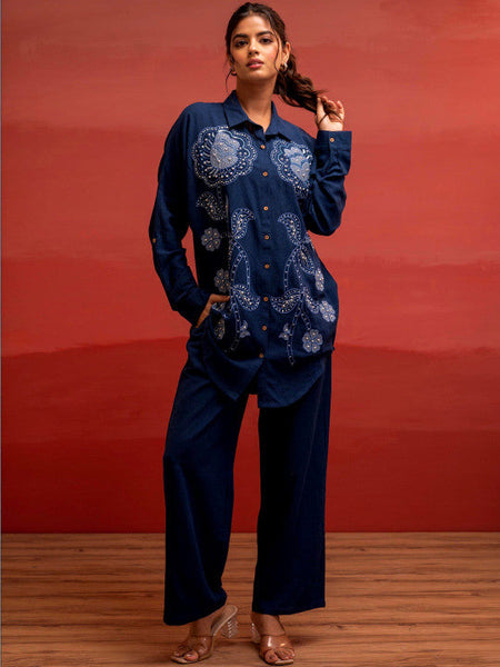 Women Embroidered Shirt Collar Shirt & Trousers Co-Ords Set VitansEthnics