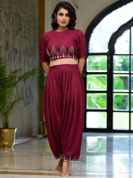 Women Embroidered Top & Dhoti Pants Co-ords Set VitansEthnics