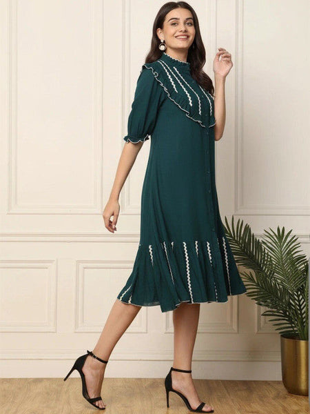 Women Ruffled A-Line Midi Dress VitansEthnics