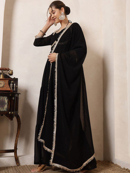 Women Women Embellished Sequinned Georgette Anarkali Kurta Dress VitansEthnics