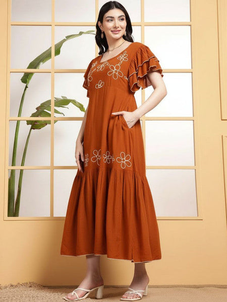 Women Square Neck Fit & Flare Maxi Dress VitansEthnics