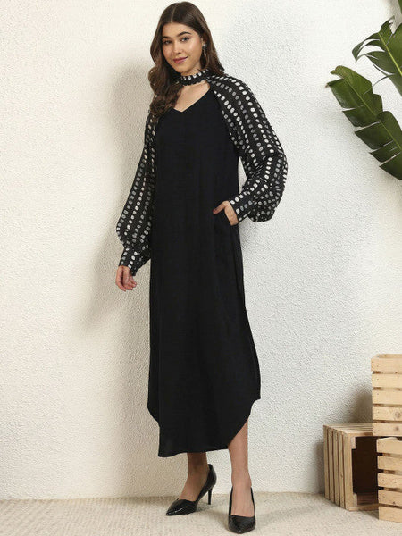 Women Halter Neck A-Line Maxi Dress VitansEthnics