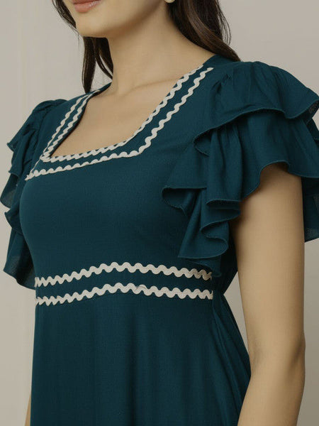 Women Flutter Sleeve Ruffled Fit & Flare Midi Dress VitansEthnics