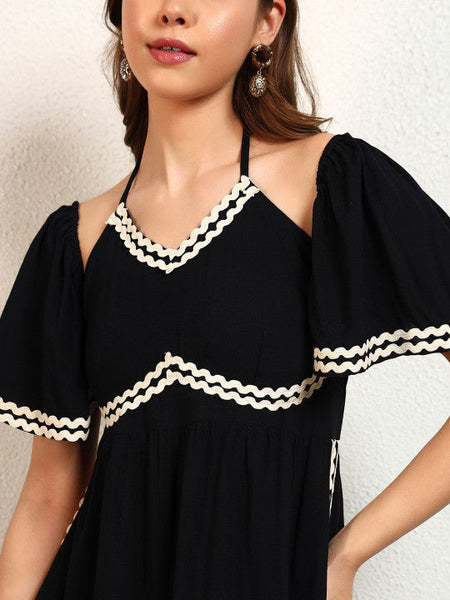 Women Halter Neck Ruffled Fit & Flare Maxi Dress VitansEthnics