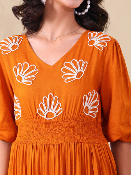Women V-Neck Puff Sleeve Maxi Dress VitansEthnics