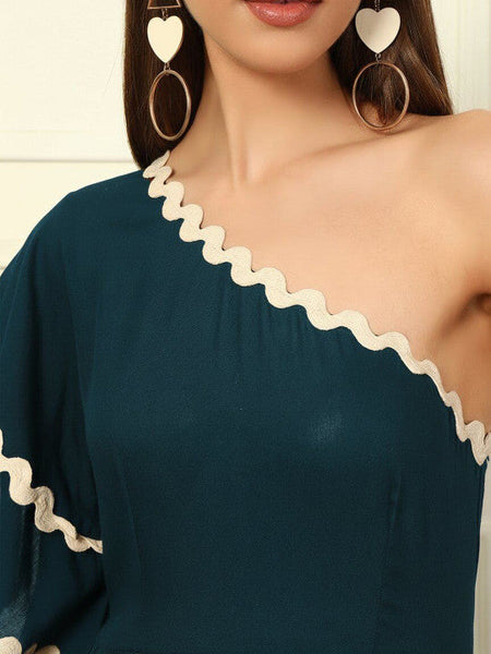 Women One Shoulder Ruffled Fit & Flare Dress VitansEthnics