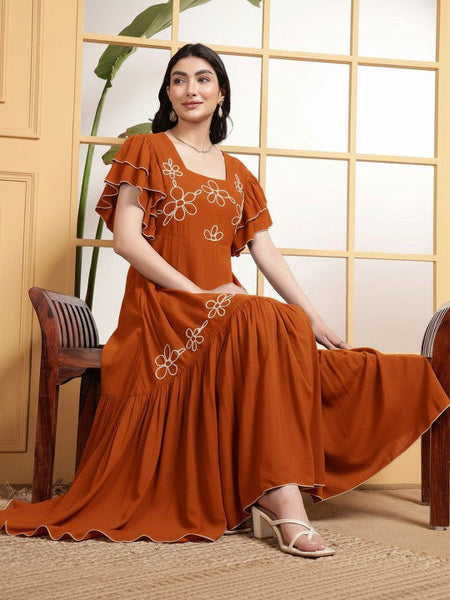 Women Square Neck Fit & Flare Maxi Dress VitansEthnics