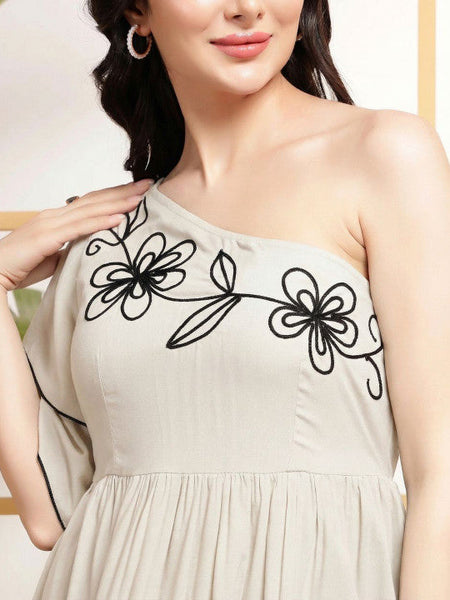 Womens Floral Embroidered Flared Sleeve Fit & Flare Dress VitansEthnics