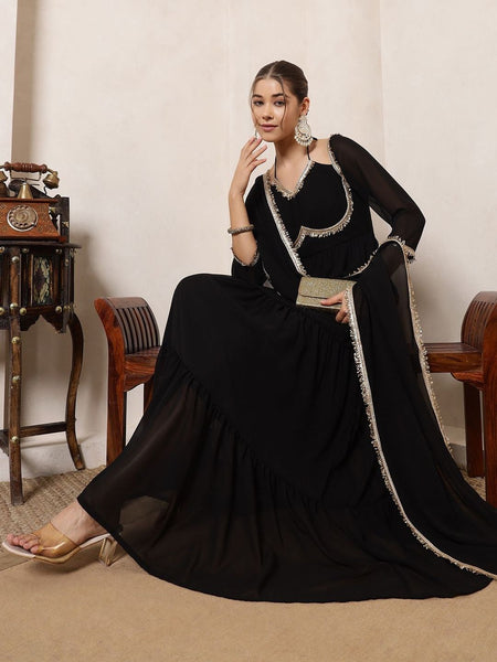 Women Women Embellished Sequinned Georgette Anarkali Kurta Dress VitansEthnics