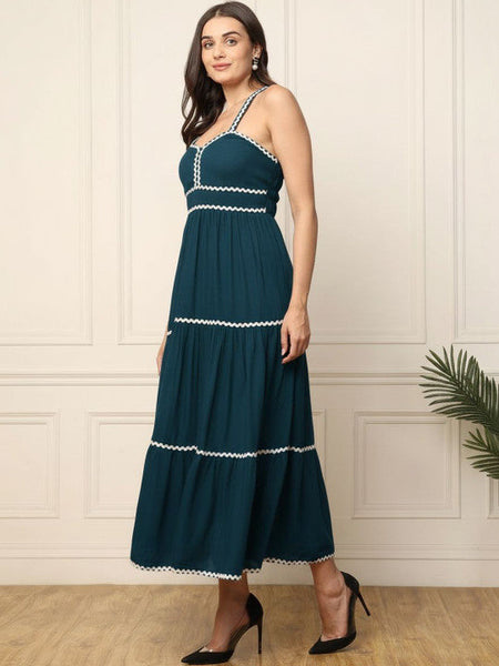 Women Teal Sweetheart Neck Fit & Flare Maxi Dress VitansEthnics