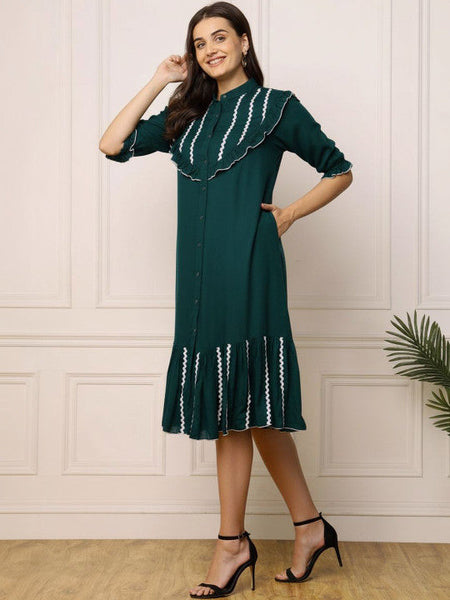 Women Ruffled A-Line Midi Dress VitansEthnics