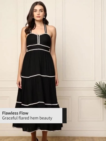 Women Black solid maxi dress VitansEthnics