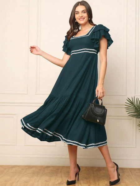 Women Flutter Sleeve Ruffled Fit & Flare Midi Dress VitansEthnics