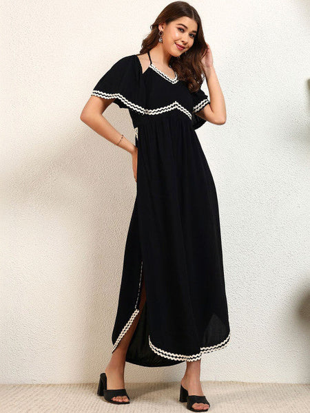 Women Halter Neck Ruffled Fit & Flare Maxi Dress VitansEthnics