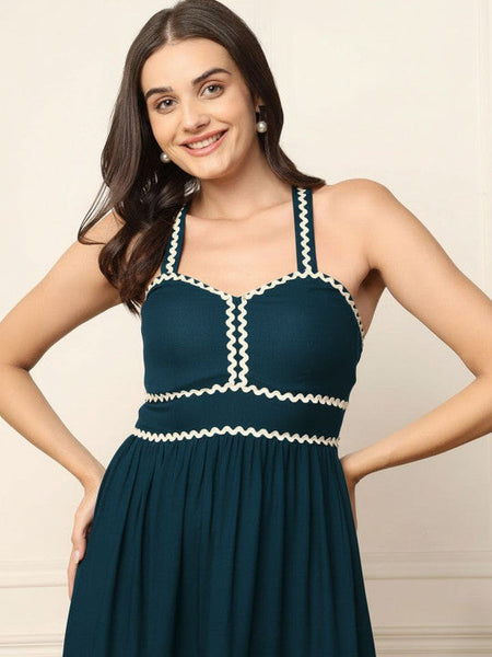 Women Teal Sweetheart Neck Fit & Flare Maxi Dress VitansEthnics