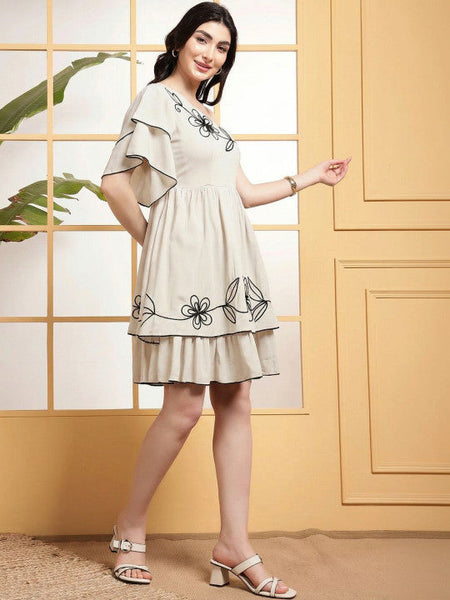 Womens Floral Embroidered Flared Sleeve Fit & Flare Dress VitansEthnics