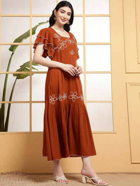 Women Square Neck Fit & Flare Maxi Dress VitansEthnics