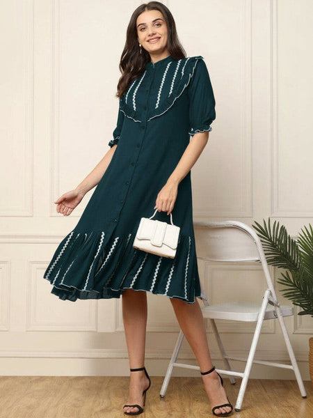 Women Ruffled A-Line Midi Dress VitansEthnics