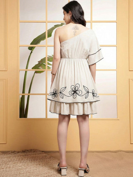 Womens Floral Embroidered Flared Sleeve Fit & Flare Dress VitansEthnics
