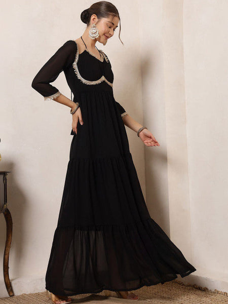 Women Women Embellished Sequinned Georgette Anarkali Kurta Dress VitansEthnics