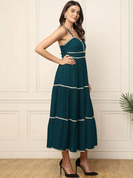 Women Teal Sweetheart Neck Fit & Flare Maxi Dress VitansEthnics