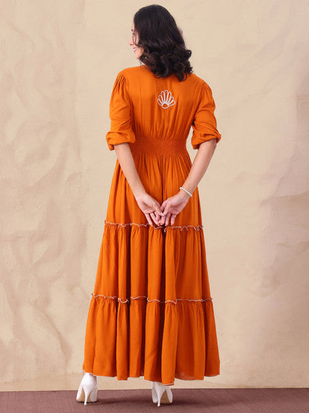 Women V-Neck Puff Sleeve Maxi Dress VitansEthnics