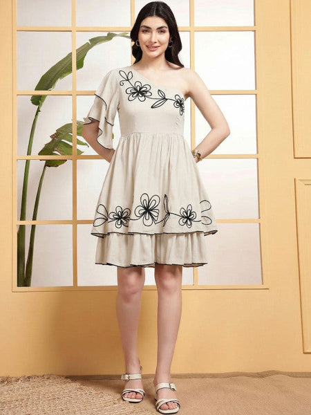 Womens Floral Embroidered Flared Sleeve Fit & Flare Dress VitansEthnics
