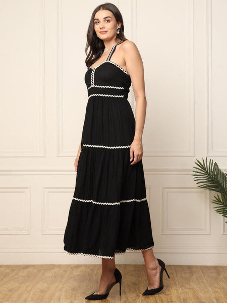 Women Black solid maxi dress VitansEthnics