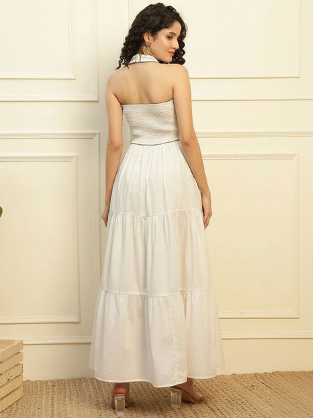 Womens Print Halter Neck Fit & Flare Maxi Dress VitansEthnics