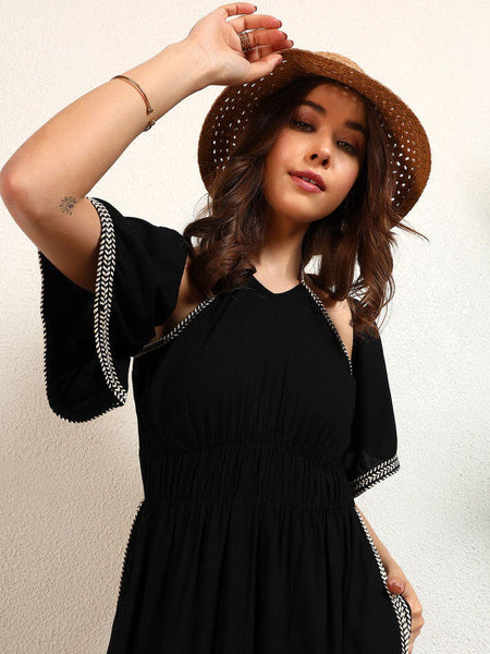 Women Solid Halter Neck Slit A-Line Maxi Dress VitansEthnics